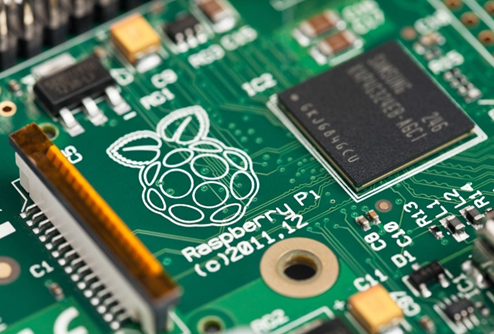 Close up image of a Raspberry Pi board.